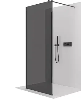 Sprchové dvere CERANO - Sprchová zástena Walk-in Onyx Corner Round Ľ/P - 8 mm - okrúhla vzpera - čierna matná, grafitové sklo - 100x110x200 CER-670127