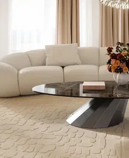 Konferenčné stolíky DELIFE Konferenčný stolík Edge oválny 140x75 cm keramika Laminam® Emperador Extra Lucidato tmavohnedá Parabi metalická strieborná