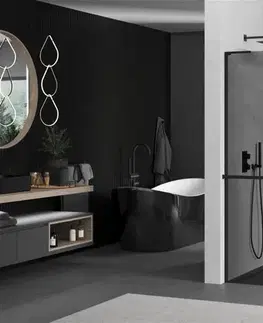 Sprchové dvere MEXEN/S - Kioto+ L Sprchová zástena WALK-IN s poličkou a držiakom uterákov 100 x 200, grafit, čierna 800-100-123-70-40
