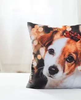 Dekoračné obliečky Carbotex Vianočná obliečka na vankúš 40 × 40 cm - Psík s mašličkou-  -