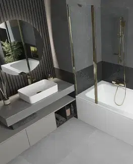 Sprchové dvere MEXEN/S - Vega obdĺžniková vaňa 180 x 80 cm s panelom + vaňová zástena 100, transparent, zlatá 550118080X9410115000