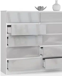 Komody a skrinky Dizajnová vysoká komoda, AGÁTA140, biela / metalický lesk