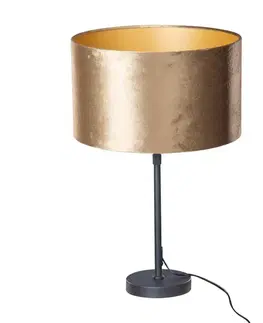 Stolné lampy Stolová lampa čierna s plyšovým tienidlom bronz 35 cm - Parte
