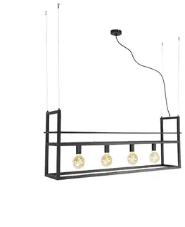 Závesné svietidlá Inteligentné závesné svietidlo čierne s poličkou Veľké 4-žiarovkové vrátane Wifi G95 - Cage Rack