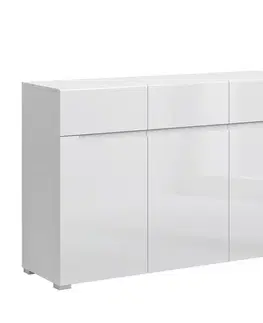 Komody KONDELA Jolk 3D3S trojdverová komoda so zásuvkami biela / biely lesk