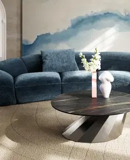 Konferenčné stolíky DELIFE Konferenčný stolík Edge okrúhly 90x90 cm keramika Laminam® Noir Desir hnedá parabi nerezová oceľ kefovaná