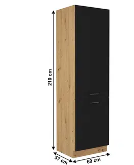 Kuchynské dolné skrinky KONDELA Monro 60 DK-210 2F kuchynská skrinka na vstavanú chladničku čierna / dub artisan