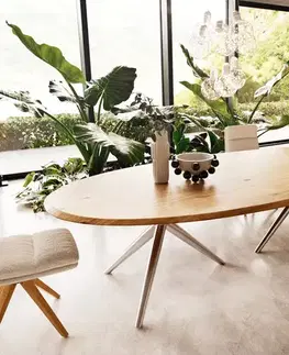 Jedálenské stoly DELIFE Jedálenský stôl Edge oválny 280x130x2,5 dub prírodný Estelar okrúhly nerezová oceľ Flow-Edge