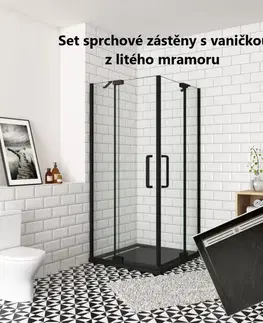 Sprchovacie kúty H K - Sprchovací kút AIRLINE BLACK R808, 80x80, s dvoma jednokrídlovými dverami s pevnou stenou, rohový vstup vrátane sprchovej vaničky z liateho mramoru SE-AIRLINEBLACKR808/BLACKSTAR8080SET