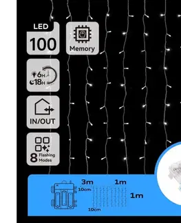 LED osvetlenie  B.V. -LED Vonkajšia svetelná reťaz 100xLED/8 funkcií 3xAA 4x1m IP44 studená biela B10303K3H