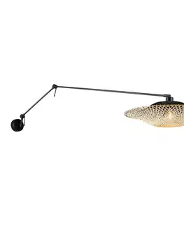 Nástenné osvetlenie Nástenná lampa čierna s ratanovým tienidlom 50 cm nastaviteľná - Blitz