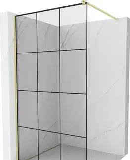 Sprchové dvere MEXEN/S - Kioto Sprchová zástena WALK-IN 100 x 200, čierny vzor 8 mm, zlatá kartáčovaná 800-100-101-55-77