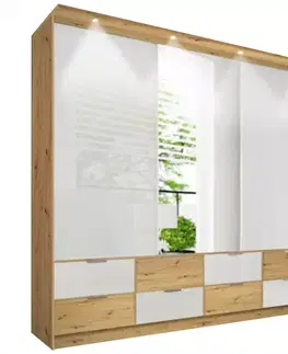 Šatníkové skrine Skriňa Malaga 250 biely lesk/artisan