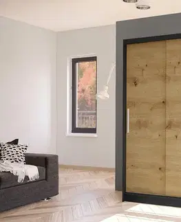 Šatníkové skrine Šatníková skriňa RICA 1 čierna/dub artisan