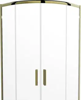 Vane MEXEN/S - Rio sprchovací kút štvrťkruh 90x90, transparent, zlatá + čierna vanička so sifónom 863-090-090-50-00-4170G