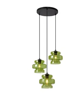 Závesné svietidlá Retro závesná lampa čierna so zeleným sklom 3-svetlá - Denise