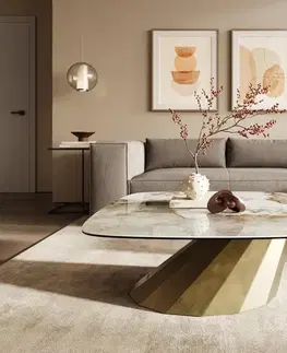 Konferenčné stolíky DELIFE Konferenčný stolík Edge zaoblený 90x90 cm keramika Minas Melange Parabi metalická zlatá