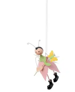 Záhradné lampy Kinekus Ozdoba závesná včela s kvetinou 15cm plech, ružovo-zelená