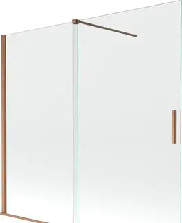 Sprchové dvere MEXEN/S - Velar Dvojkrídlová posuvná vaňová zástena 170 x 150, transparent, kartáčovaná meď 896-170-000-01-65