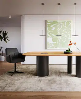 Jedálenské stoly DELIFE Jedálenský stôl Edge oválny 240x120x2 5 cm dub prírodný Troa kov čierny švajčiarska hrana