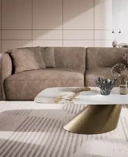 Konferenčné stolíky DELIFE Konferenčný stolík Edge zaoblený tvar 120x70 cm keramika Minas Melange Conis metalická zlatá
