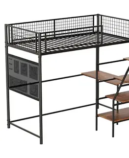 Postele KONDELA Niven vyvýšená posteľ so zábranou 90x200 cm čierna / rustikálne drevo