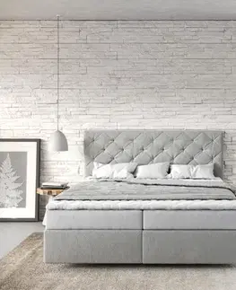 Postele Boxspring DELIFE Boxspring posteľ Dream-Great 160x200 cm mikrovlákno strieborno-šedá s matracom a topperom