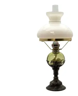 Lampy Floriánova huť Petrolejová lampa DRAHOMÍRA 50 cm lesná zelená zdobená cínom 211-0101-1502-12-01-400