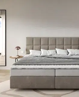 Postele Boxspring DELIFE Boxspring posteľ Dream-Fine mikrovlákno béžová 200x200 cm bonellový matrac topper
