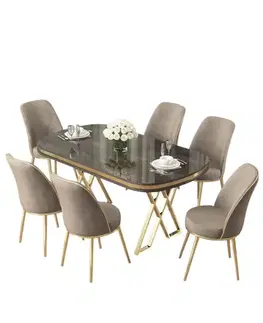 Jedálenské sety Dining Table & Chairs Set (7 Pieces) Lai - Anthracite, Gold, Cappuccino