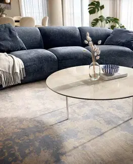 Konferenčné stolíky DELIFE Konferenčný stolík Edge okrúhly 100×100 cm keramika onyx šampanské Trive nerezová oceľ kefovaná