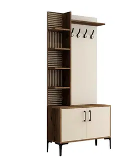 Nemý sluha Vešiak s botníkom a policami Viyana Walnut and Cream