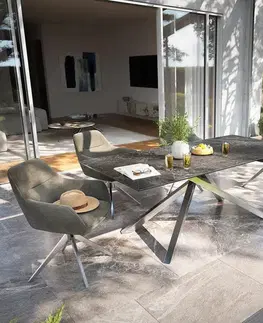 Záhradné stoly DELIFE Záhradný stôl Edge 200x100 cm keramika Laminam® Nero Greco antracitová krížová podstava nerezová oceľ