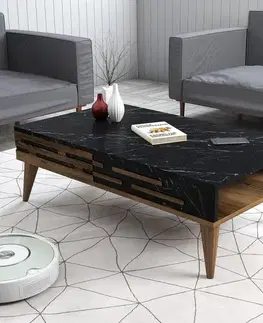Konferenčné stolíky Konferenčný stolík Valensiya - Walnut, Black, Marble