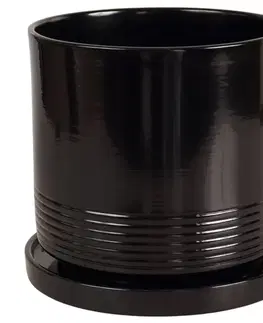 Záhrada Kvetináč Cylinder Rille 15 cm čierna + podmiska