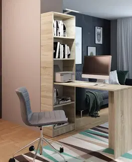 Detské stoly a stolíky KIER Písací stolík HAPPY B-1 s LED osvetlením | dub sonoma