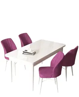 Jedálenské sety Dining Table & Chairs Set (5 Pieces) Arp - White, Purple