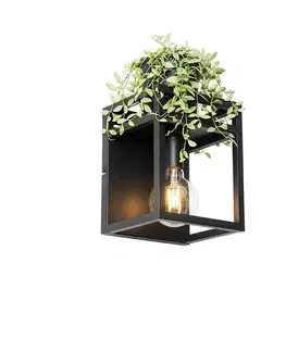 Nástenné osvetlenie Priemyselná nástenná lampa čierna s poličkou - Cage Rack