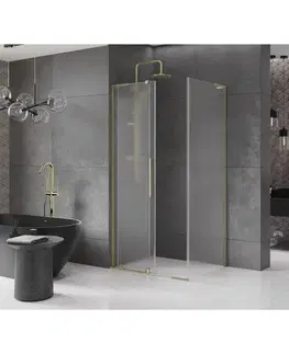 Sprchovacie kúty MEXEN/S - Velar L sprchovací kút, posuvné dvere 90 x 85, dekor, zlato 871-090-085-33-50