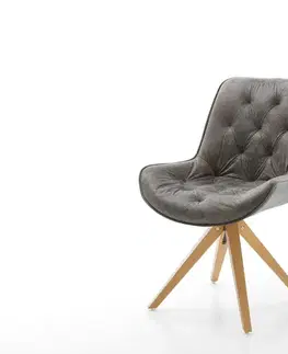 Jedálenské stoličky DELIFE Jedálenská stolička Taimi-Flex mikrovlákno sivá vintage drevená podstava hranatá prírodná