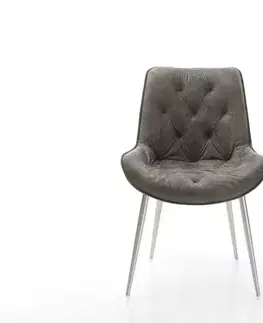 Jedálenské stoličky DELIFE Jedálenská stolička Taimi-Flex mikrovlákno sivá vintage 4-nohá zúžená nerezová oceľ