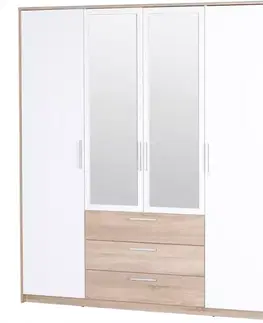 Šatníkové skrine Skriňa 4D3S Milo 02 Dub Sonoma 3D/biely
