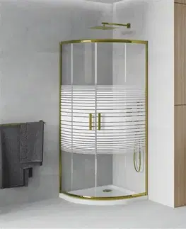 Vane MEXEN/S - Rio sprchovací kút štvrťkruh 90x90, pruhy, zlatá + biela vanička so sifónom 863-090-090-50-20-4110G