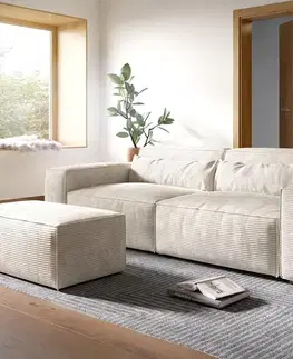 Veľké pohovky DELIFE Veľká pohovka Sirpio XL 270x130 cm manšester béžová s taburetom