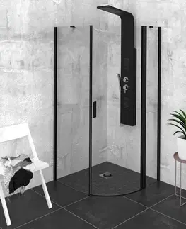Sprchové dvere POLYSAN - ZOOM BLACK štvrťkruhová sprchová zástena 900x900, číre sklo, pravá ZL2615BR