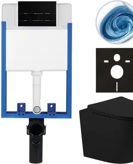 Záchody CERANO - Kompletný WC set Profi/Cesso - čierna matná - WC tlačidlo Line/Čierna lesklá - na zamurovanie - 49x36 CER-8050BD84378