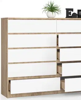Komody a skrinky Moderná, široká a vysoká komoda, FREEZ160, dub Sonoma / biela