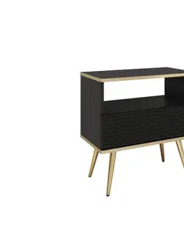 Nábytok ArtPS Nočný stolík BIJOU S-54 MDF | čierna / zlaté nohy