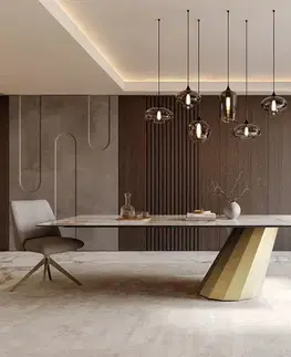 Jedálenské stoly DELIFE Jedálenský stôl Edge 300x100 keramika Minas melange bielo-béžová parabolická metalická zlatá
