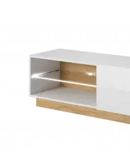 TV stolíky ArtLas RTV stolík ARTENS 138 s LED | dub grandson/biely lesk